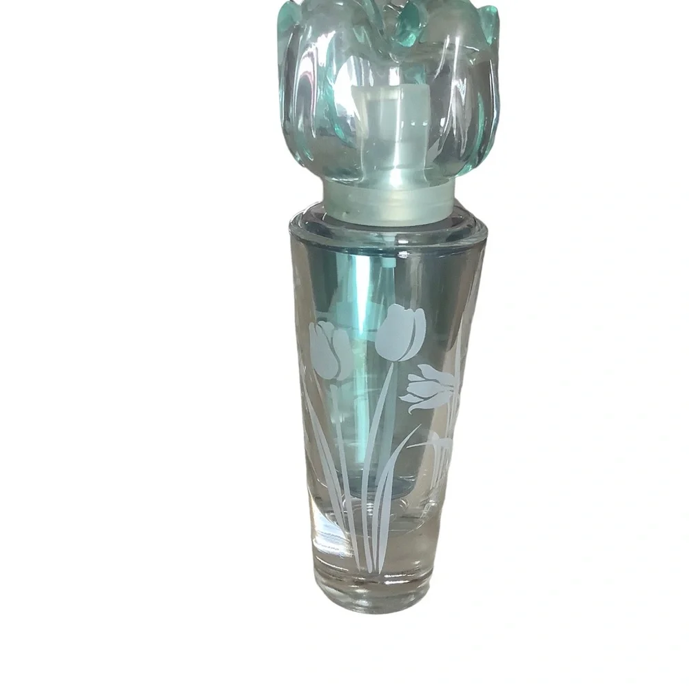 Vintage bath & body works body splash with dispenser bottle etched glass tulip